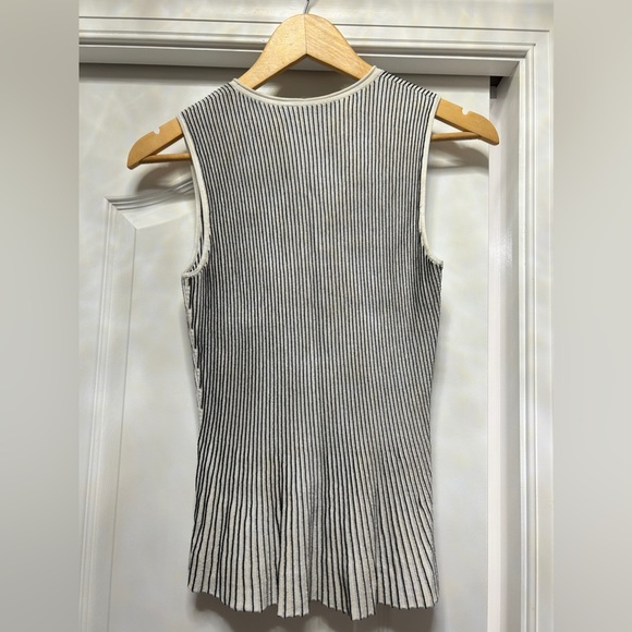 Theory Canelis Knit Striped Peplum Tank in Black/White - Picture 3 of 6